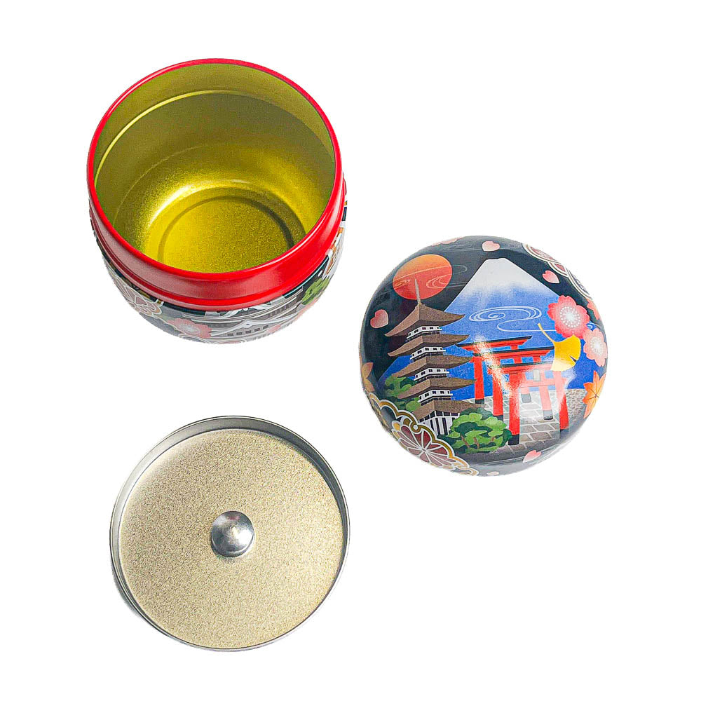 Round Japanese Metal Tea Caddy - Meisho-e