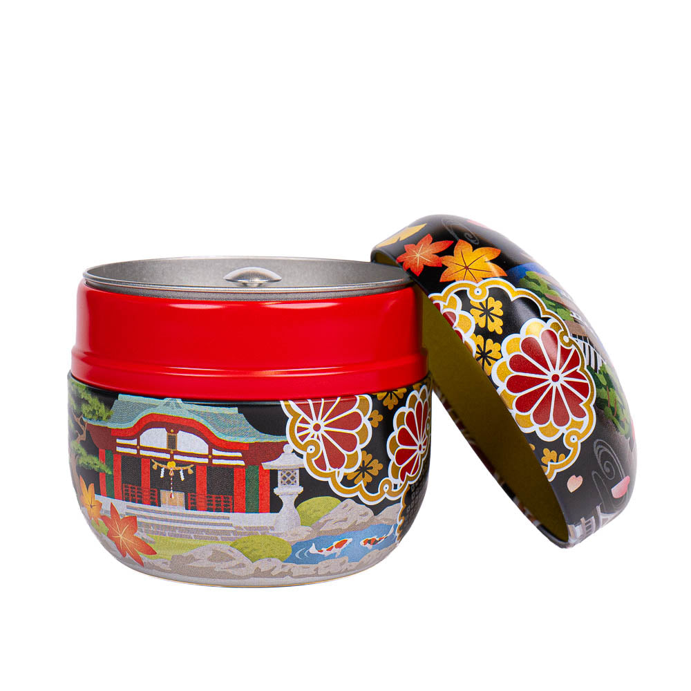 Round Japanese Metal Tea Caddy - Meisho-e