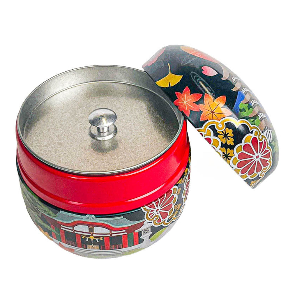 Round Japanese Metal Tea Caddy - Meisho-e