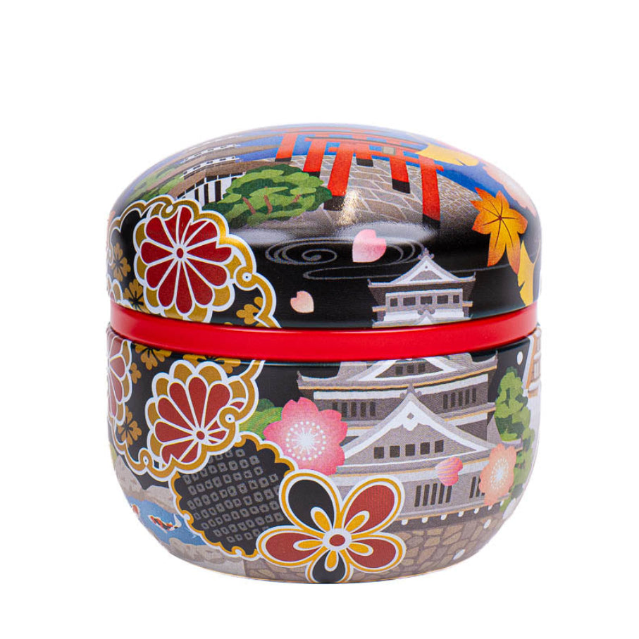 Round Japanese Metal Tea Caddy - Meisho-e