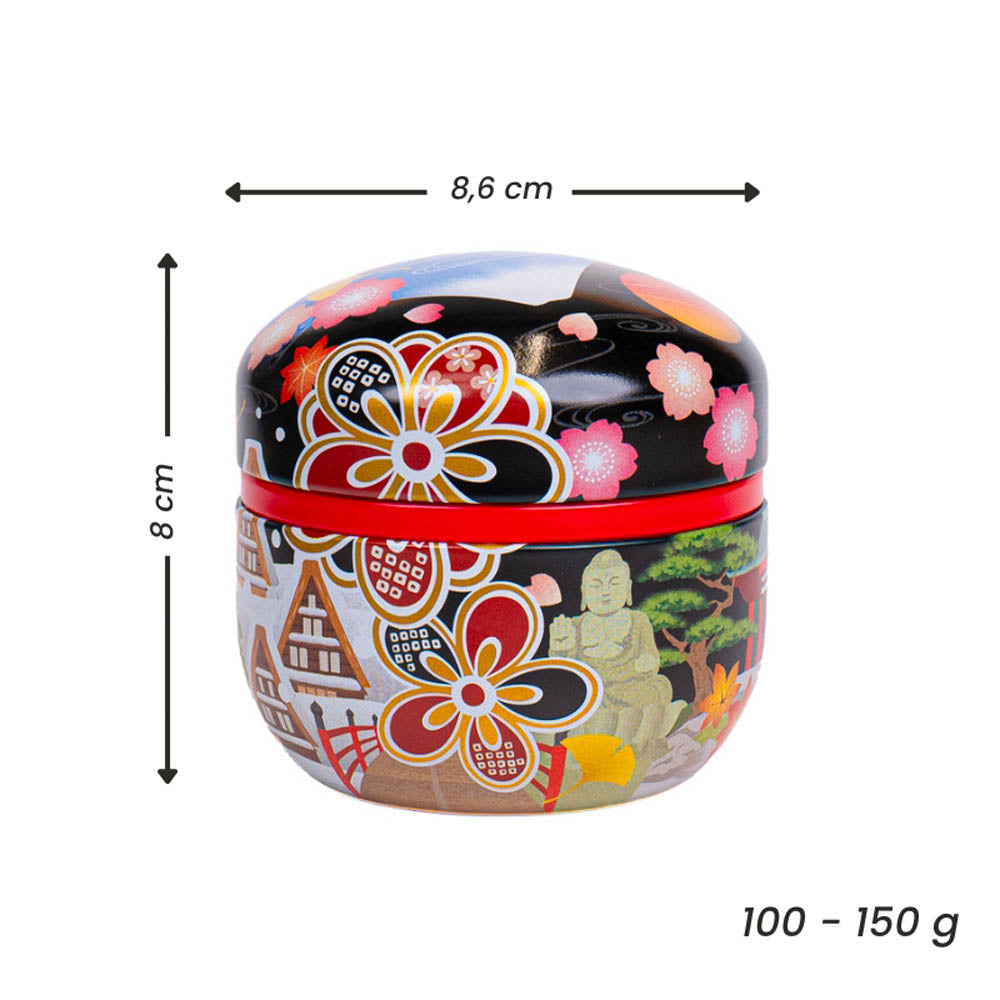 Round Japanese Metal Tea Caddy - Meisho-e