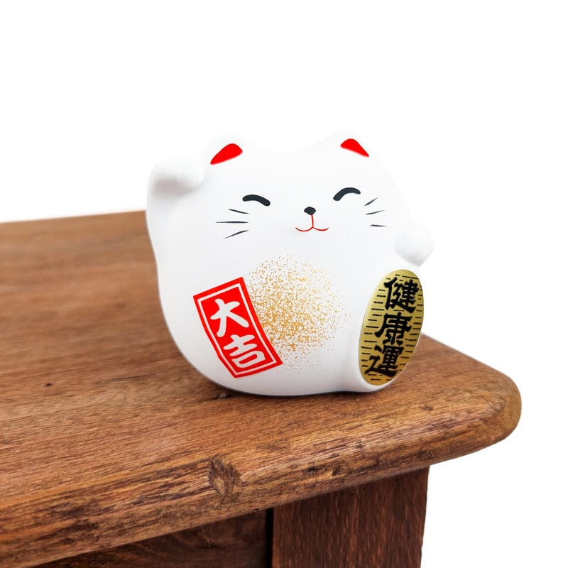Round Maneki Neko - White