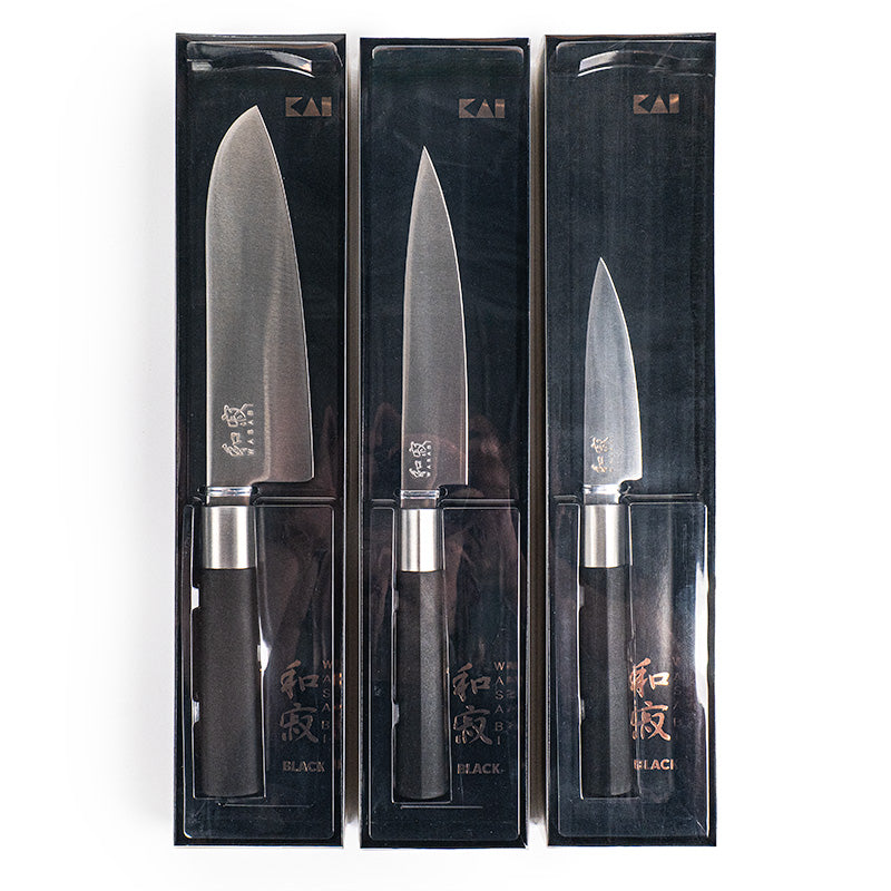 Set of 3 Japanese Knives – KAI Wasabi Black