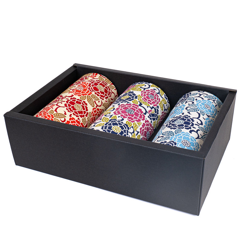 Set of Three Floral Washi Tea Caddies