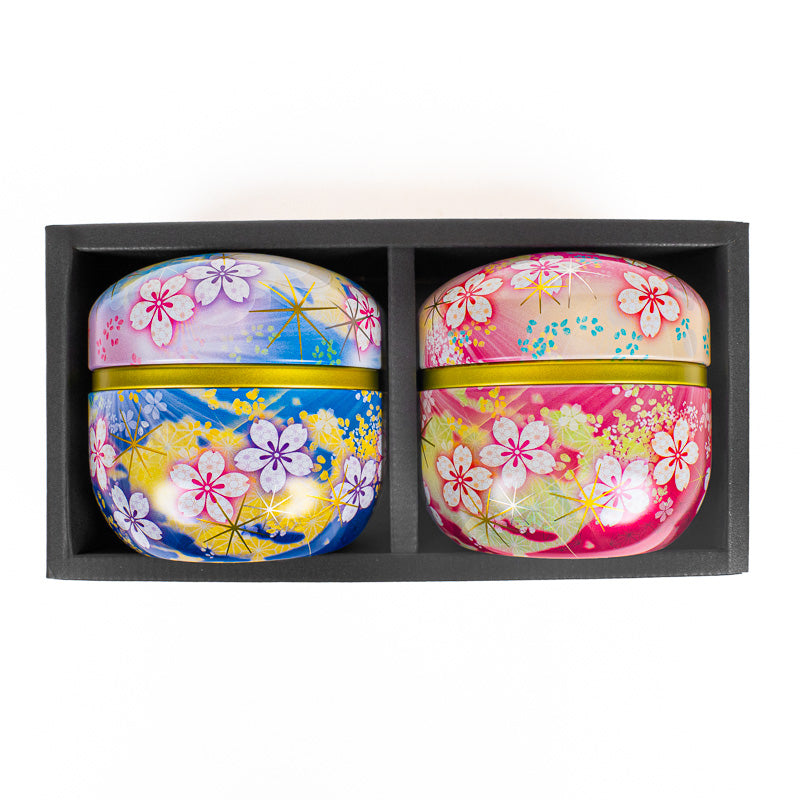 Set of Two Floral Metal Tea Caddies