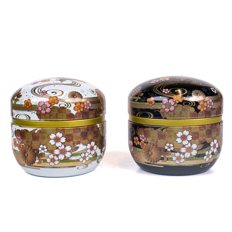 Set of Two Metal Tea Caddies - Black & White