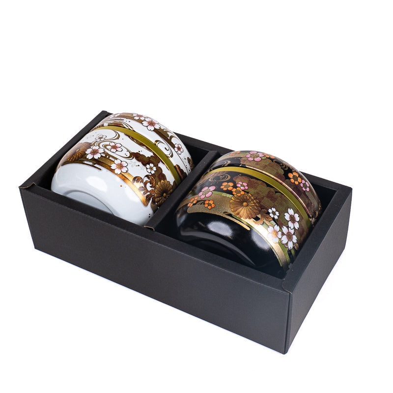 Set of Two Metal Tea Caddies - Black & White