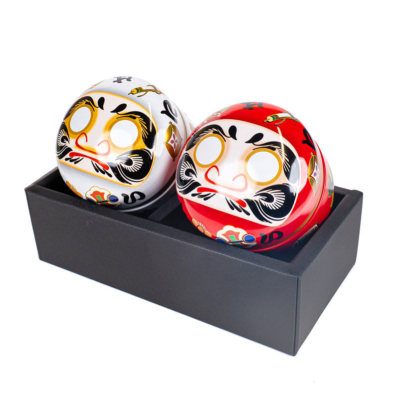 Set of Two Metal Tea Caddies - Daruma