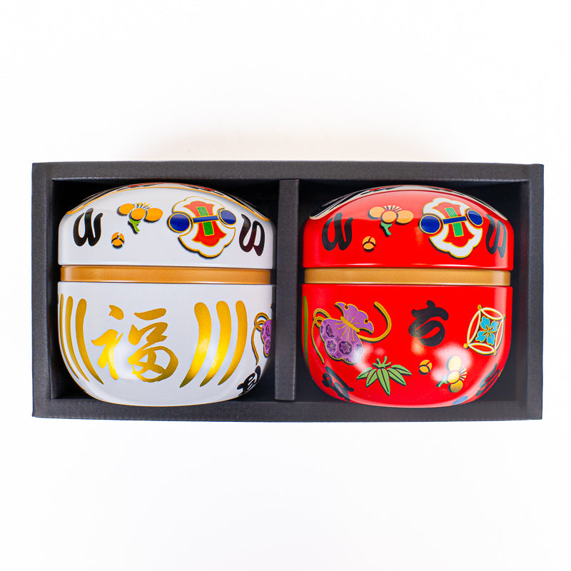 Set of Two Metal Tea Caddies - Daruma