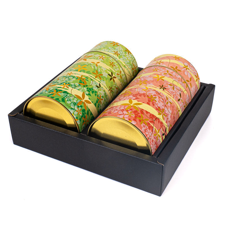 Set of Two Metal Tea Caddies - Floral Print