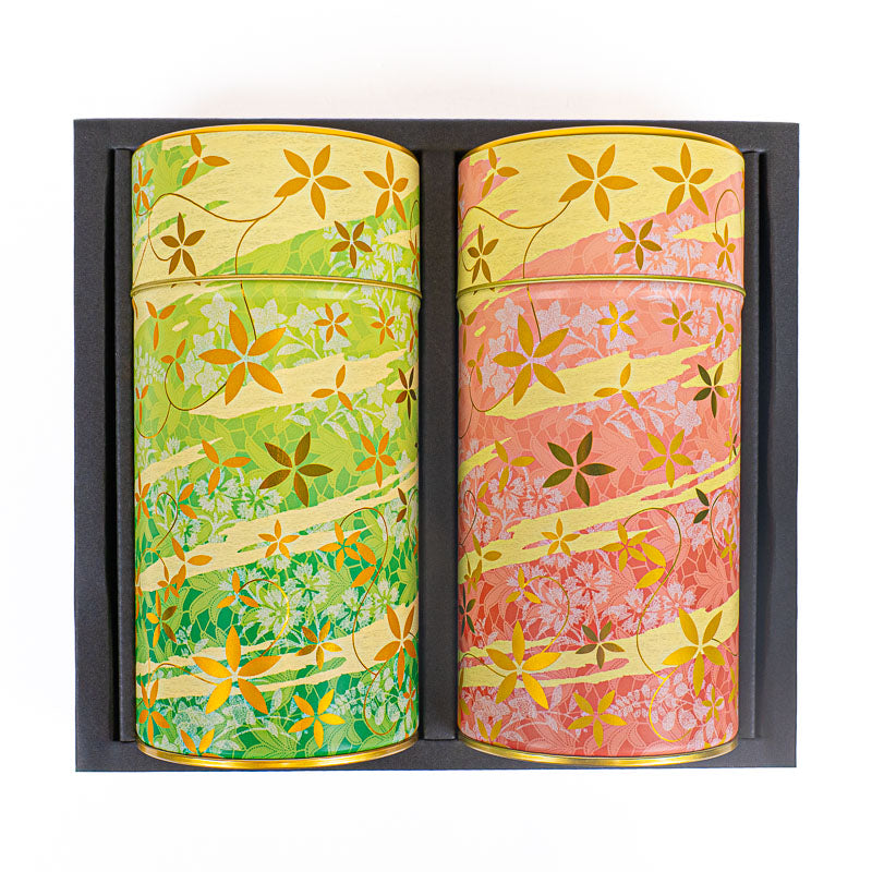 Set of Two Metal Tea Caddies - Floral Print