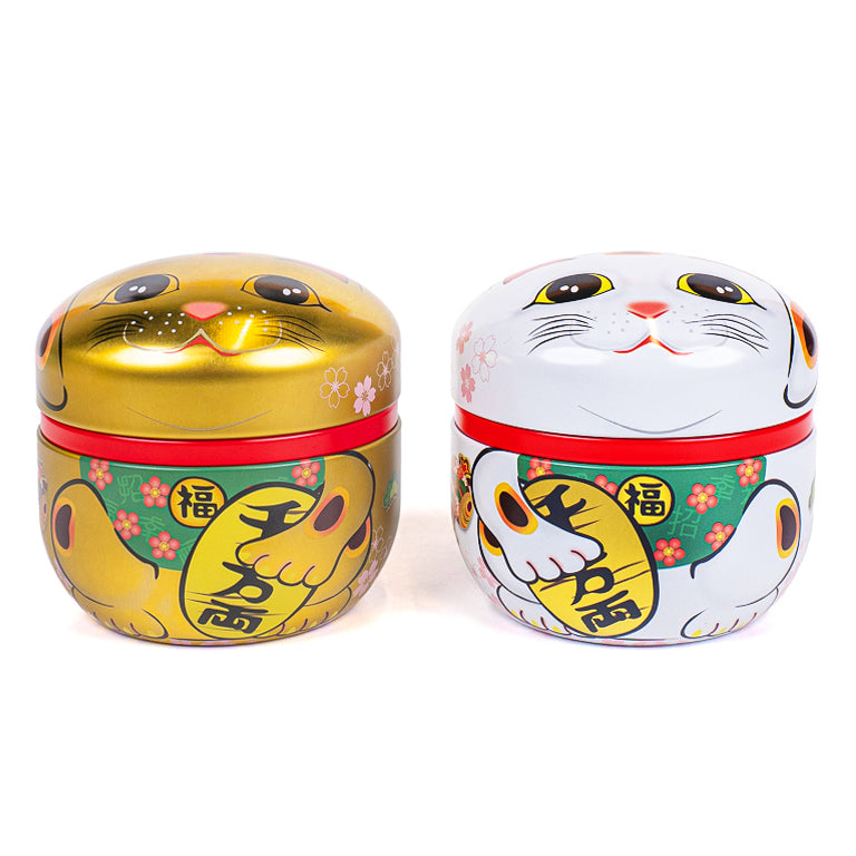 Set of Two Metal Tea Caddies - Maneki Neko