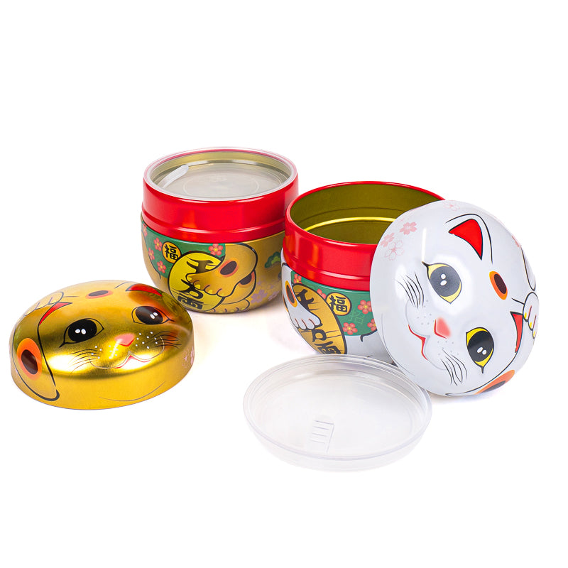 Set of Two Metal Tea Caddies - Maneki Neko