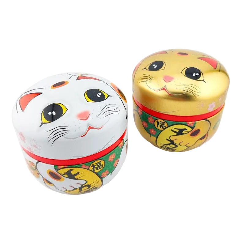 Set of Two Metal Tea Caddies - Maneki Neko