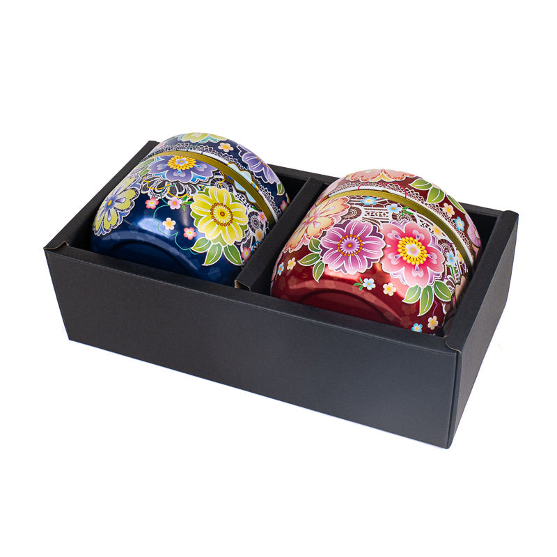Set of Two Tea Caddies - Japanese Flowers