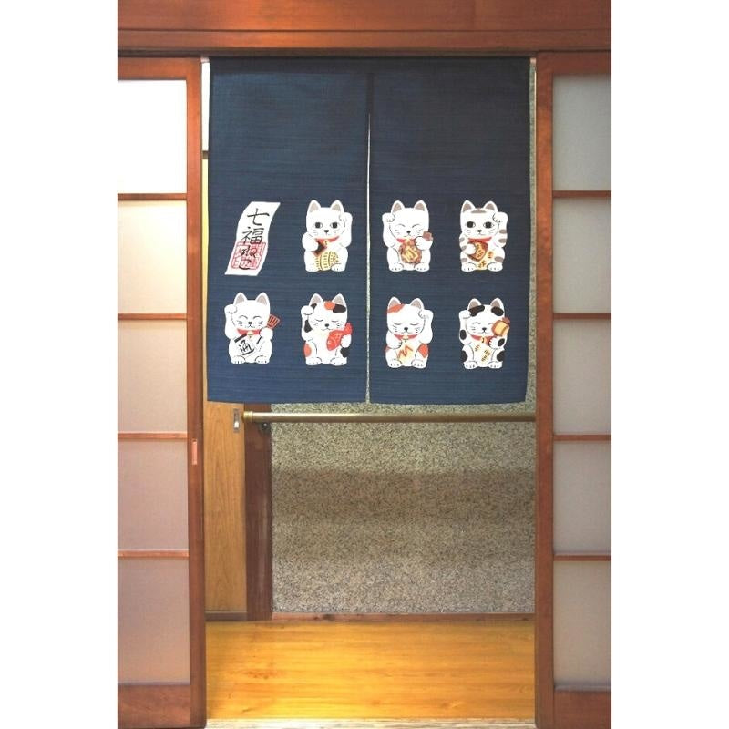 Short Japanese Noren Neko 85 x 90 cm (33.5’’ x 35.5’’)