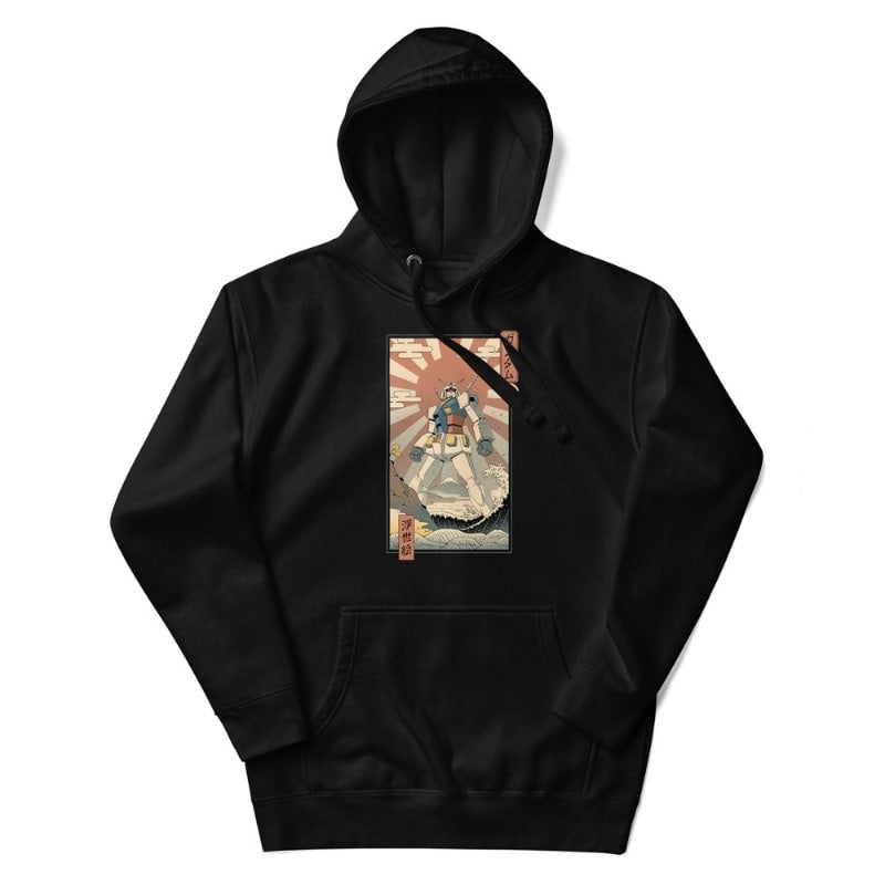 Japanese Ukiyo-e Mecha &amp; Fuji Sweatshirt - S / Black