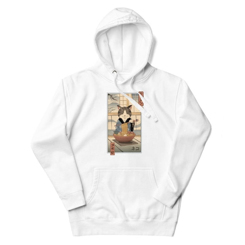 Japanese Ukiyo-e Neko Ramen Sweatshirt - S / White