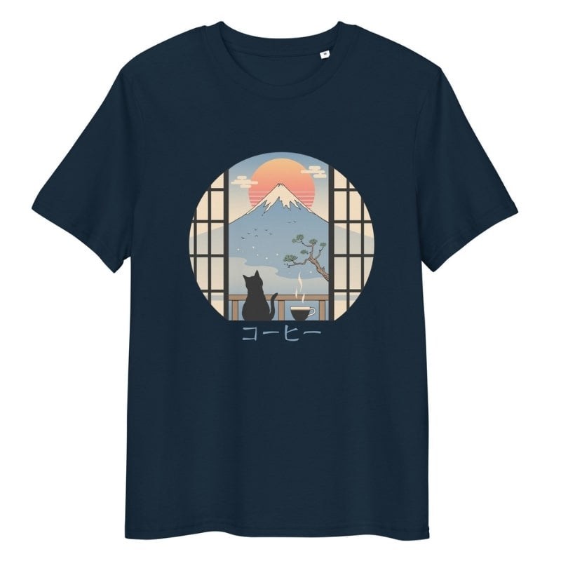 Japanese Cat &amp; Mount Fuji T-shirt - S