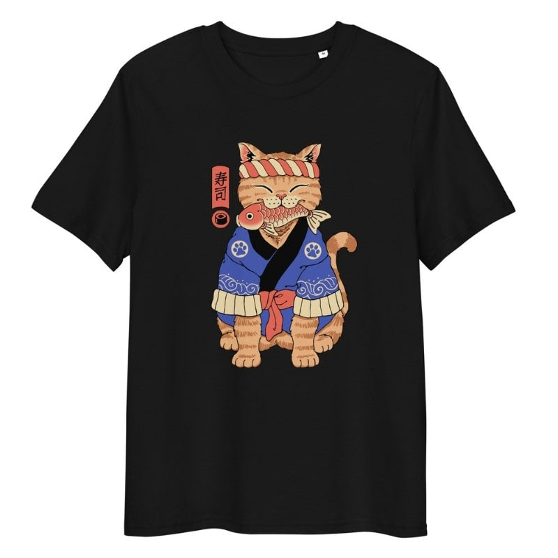 Japanese T-shirt Neko Sushi Master - S / Black