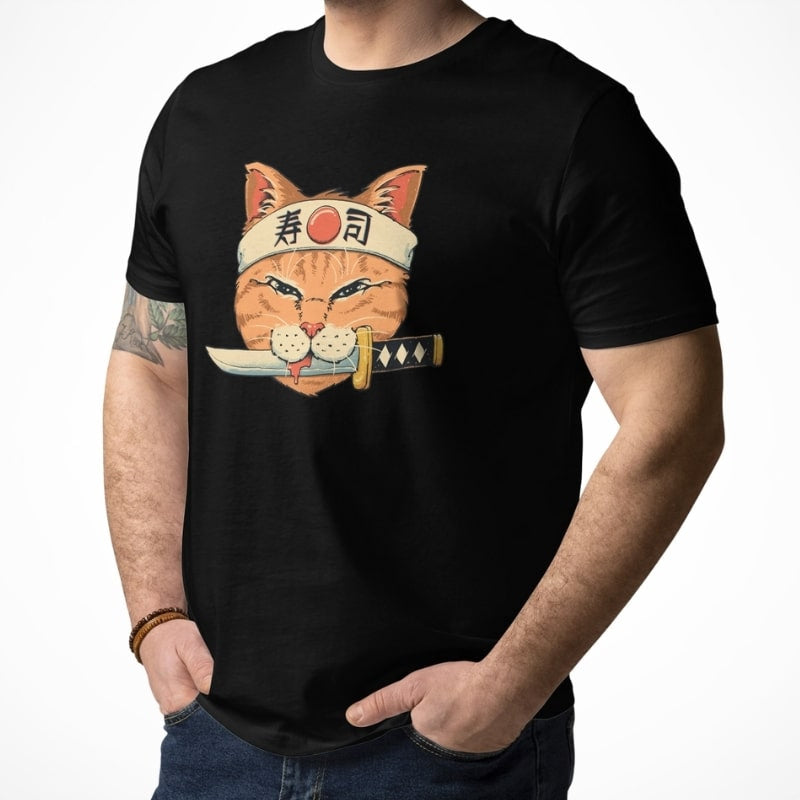 Japanese T-shirt Neko Sushi Katana