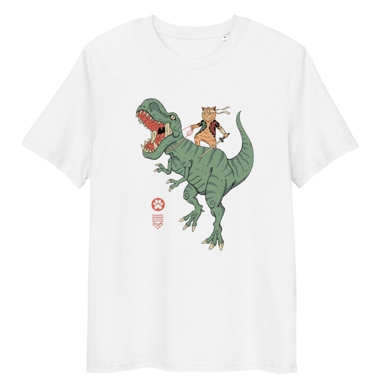 Japanese Neko T-Rex T-shirt - S / White