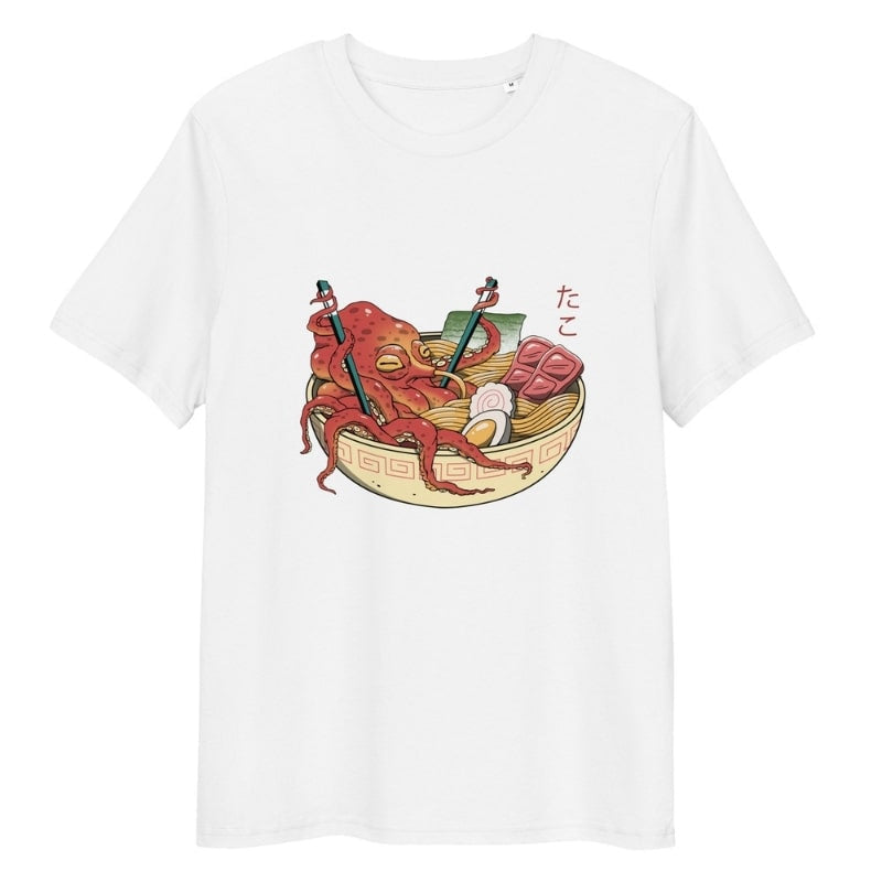 Octopus Ramen Japanese T-shirt - S / White