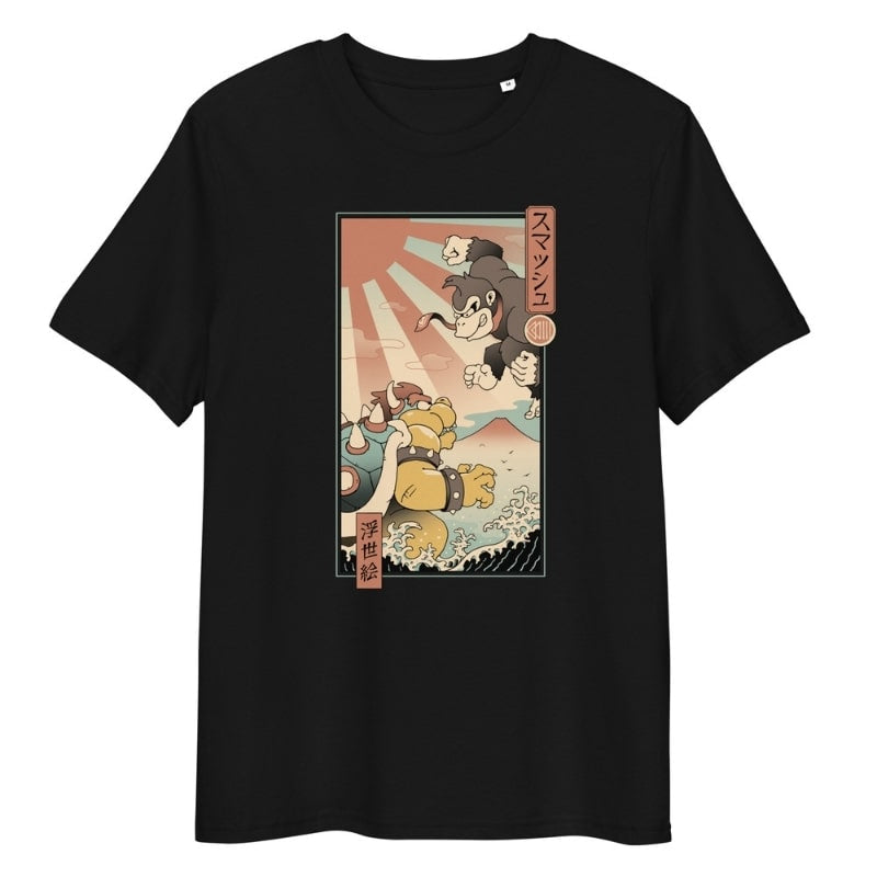 Japanese Ukiyo-e Kaiju Smash T-shirt - S / Black