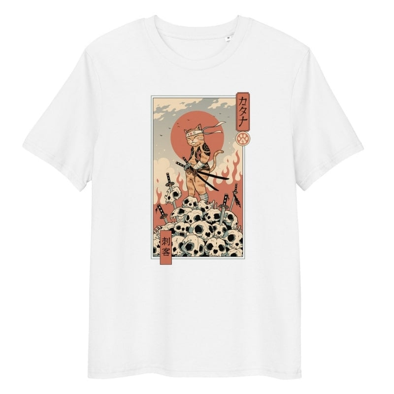 Japanese Ukiyo-e Neko Assassin T-shirt - S / White