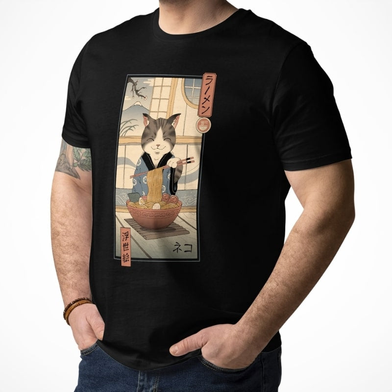 Japanese Ukiyo-e Neko Ramen T-shirt