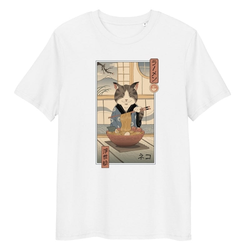 Japanese Ukiyo-e Neko Ramen T-shirt - S / White