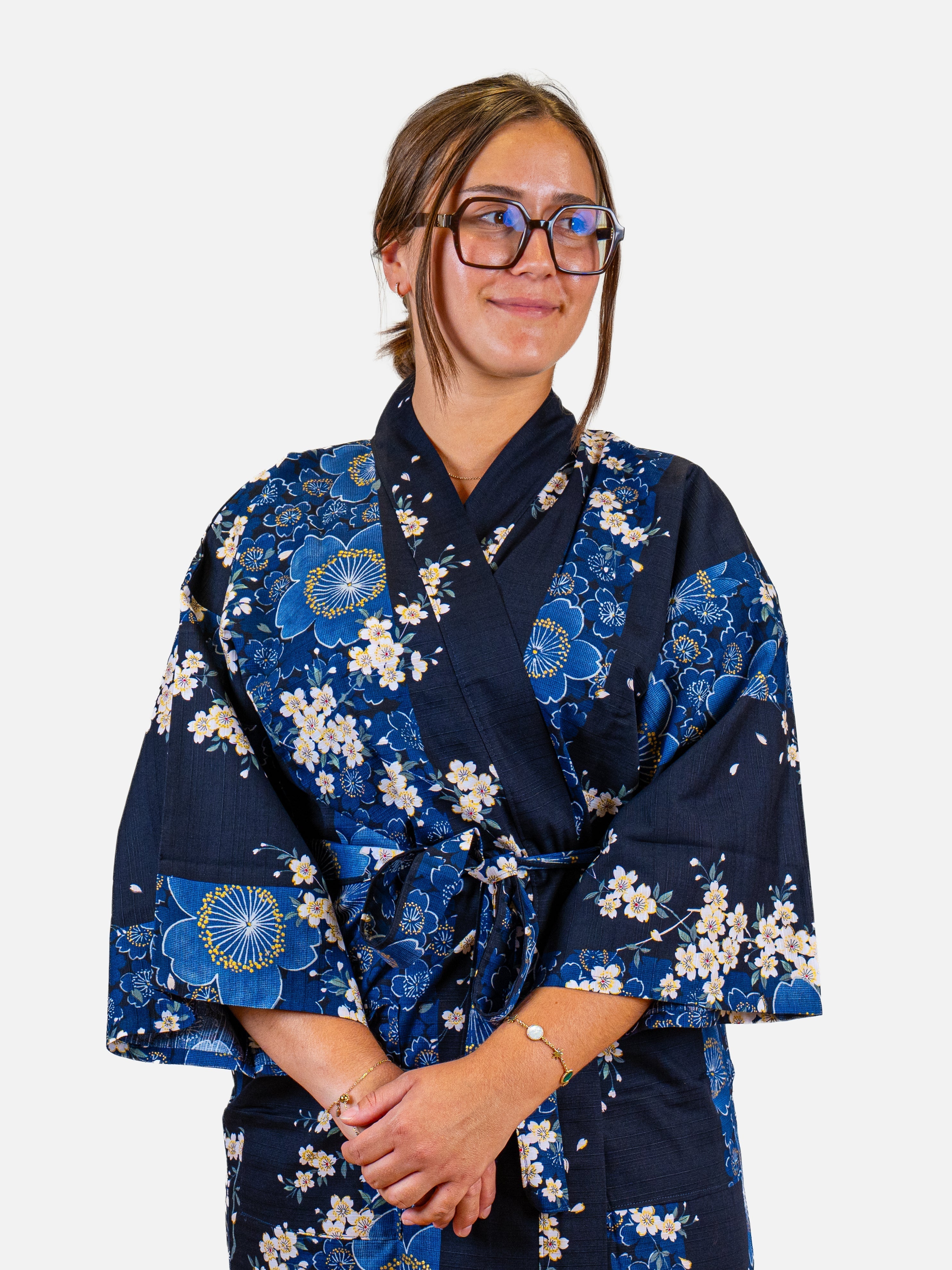 Women’s Happi Kimono – Blue Sakura