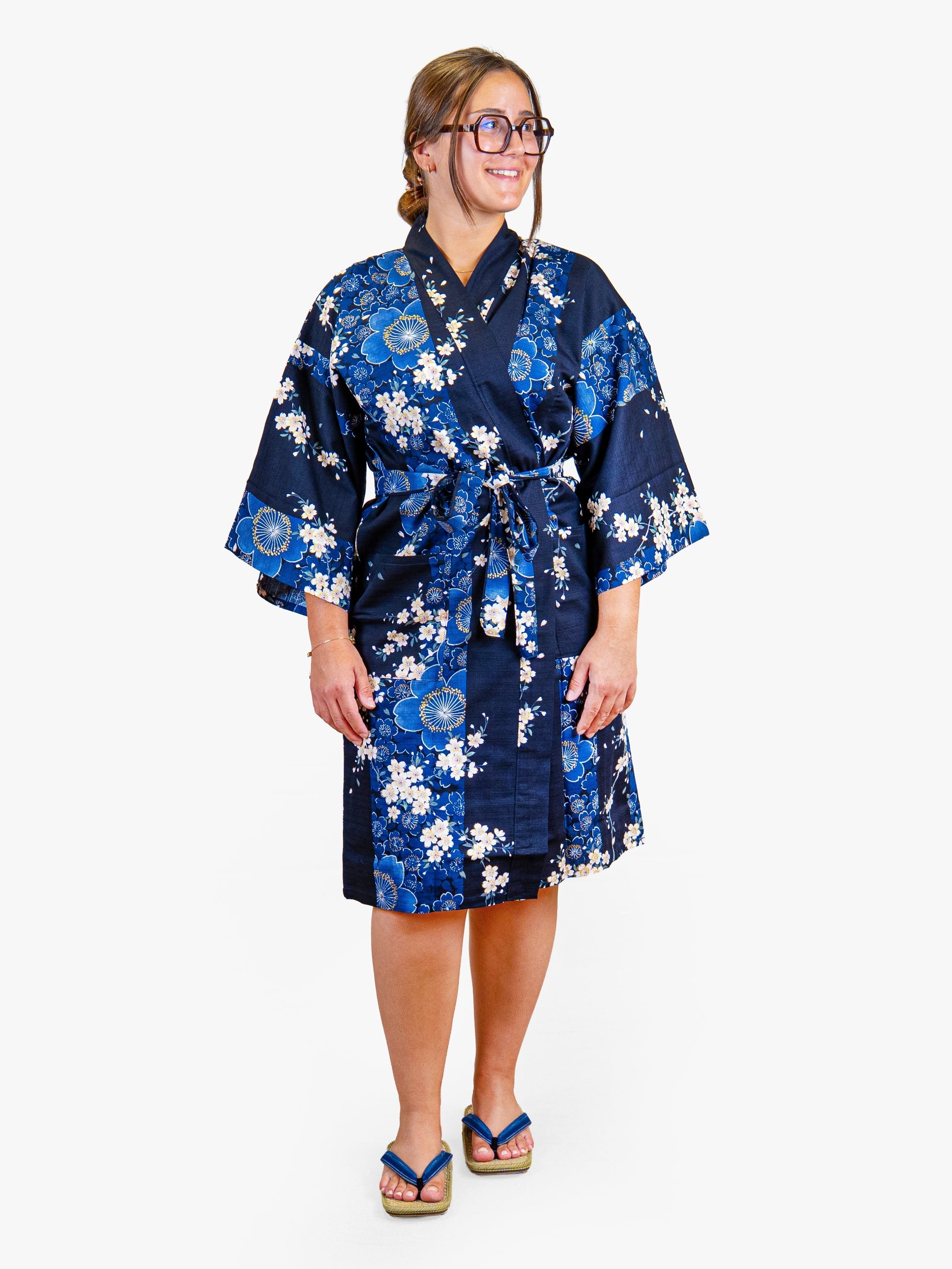 Women’s Happi Kimono – Blue Sakura