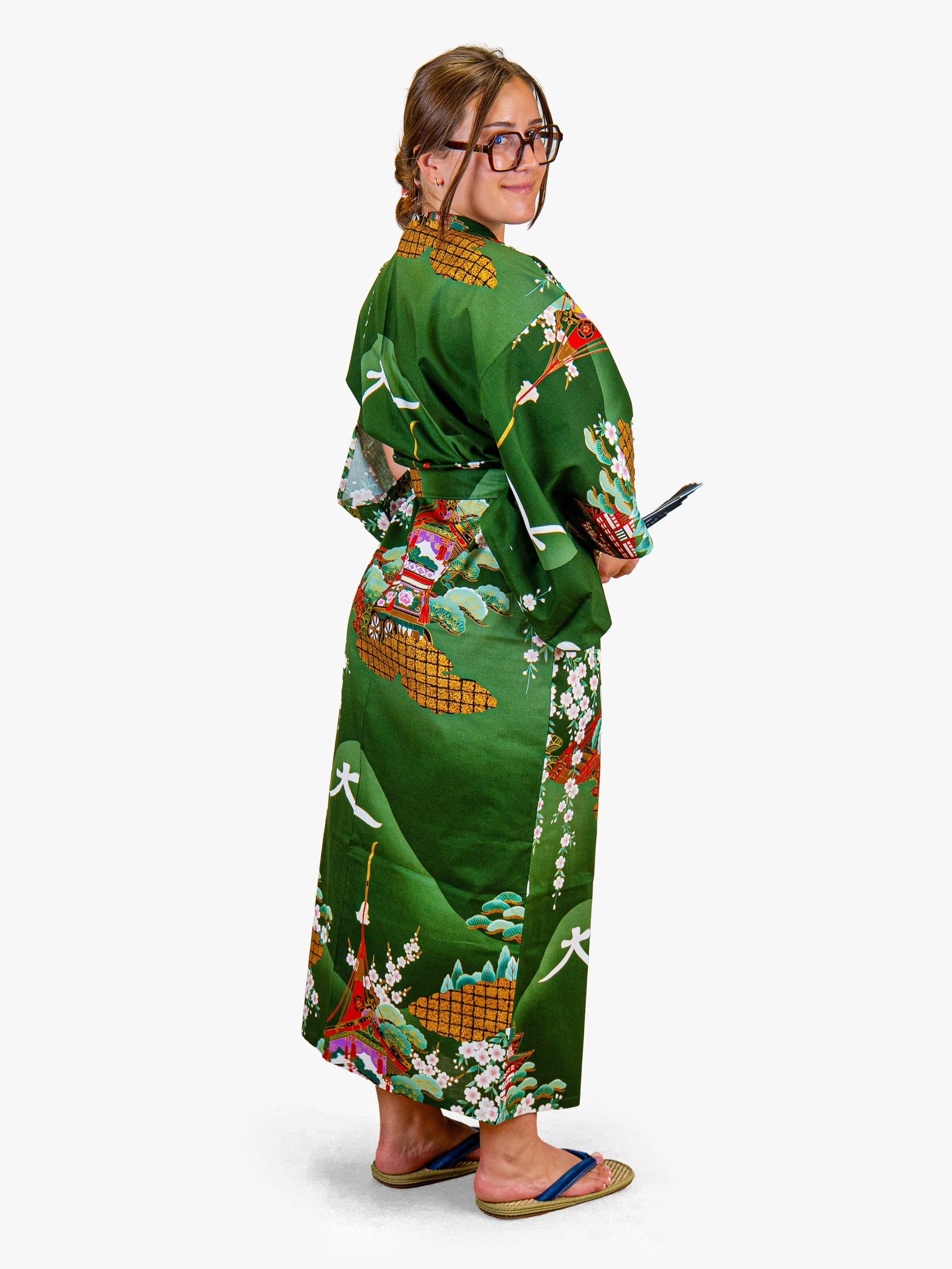 Women’s Japanese Kimono – Green Guruma