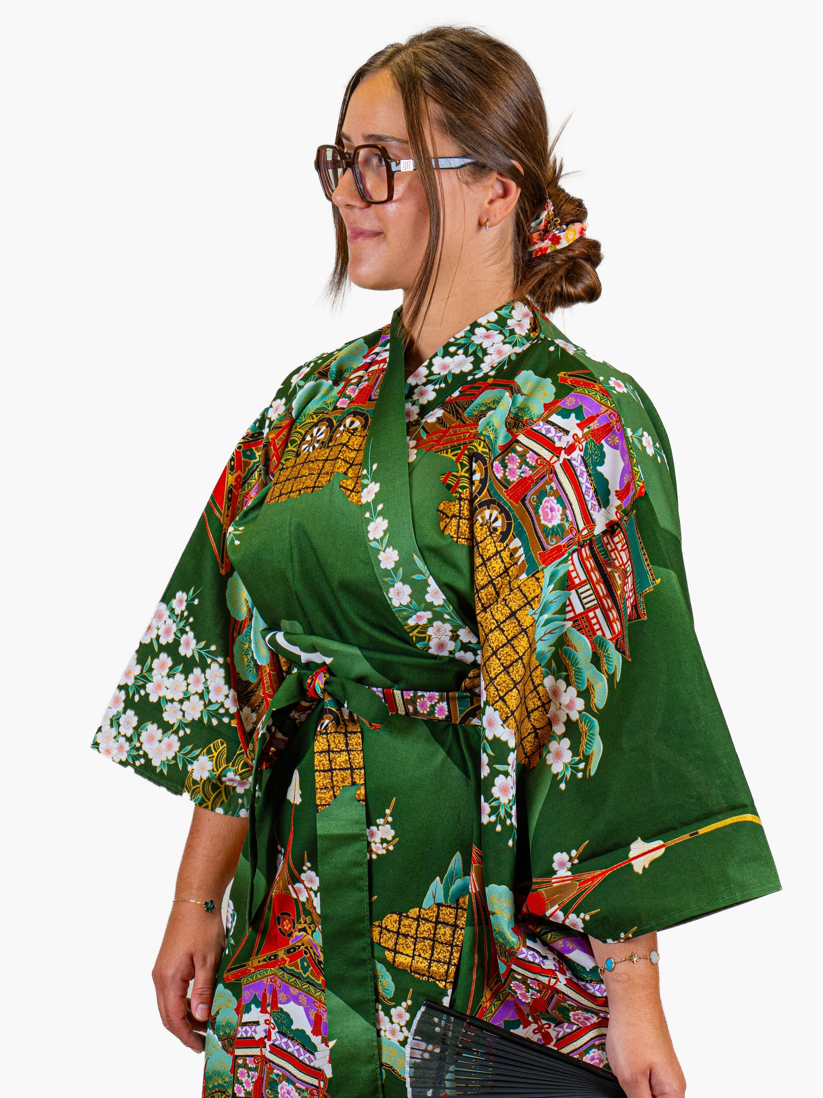 Women’s Japanese Kimono – Green Guruma