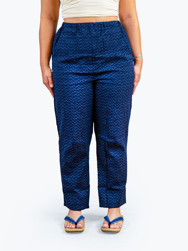 Women’s Japanese Trousers – Navy Blue Kasuri
