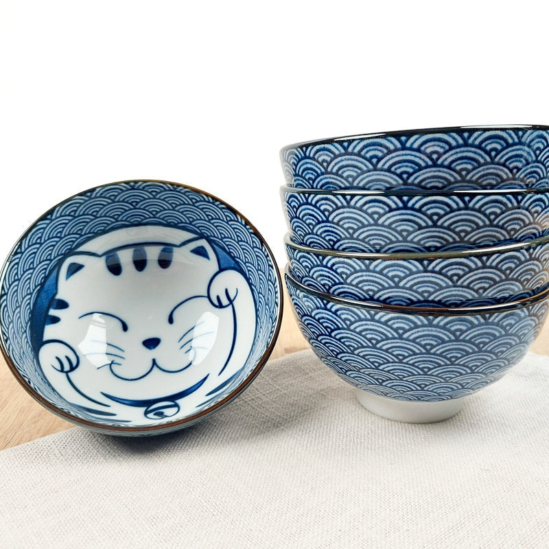 Set of 5 Maneki Neko Bowls