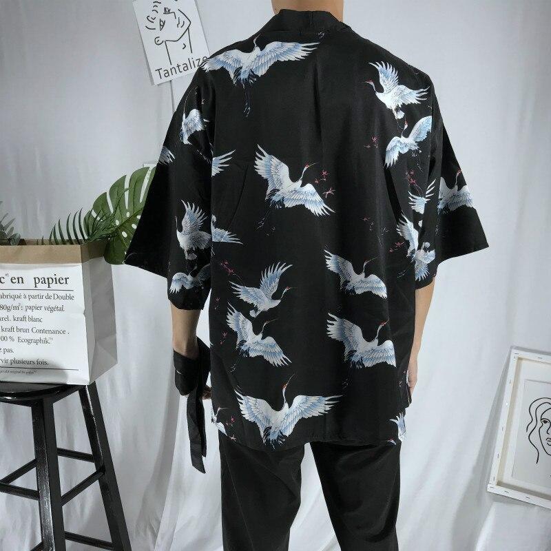 Black Crane Kimono Jacket for Men One Size