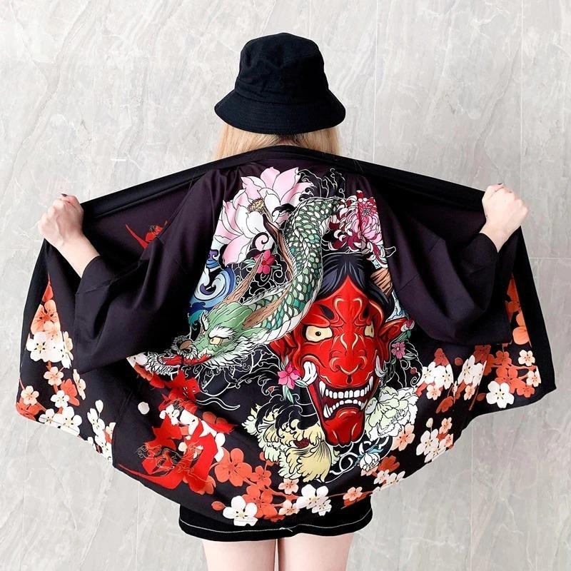Black Kimono Jacket Womens - Demon One Size