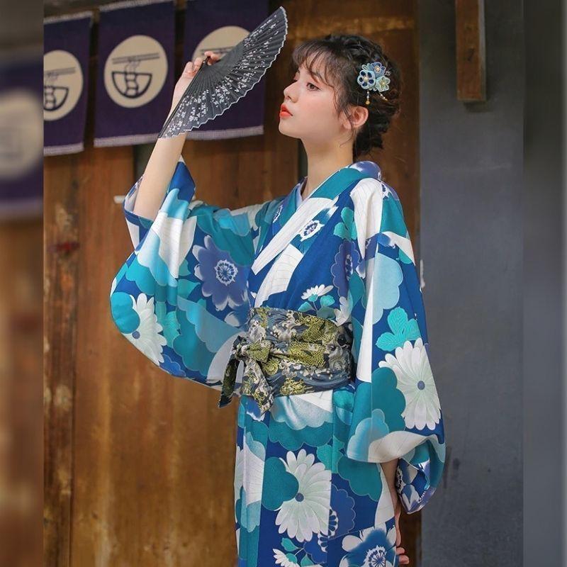 Blue and outlet white kimono jacket