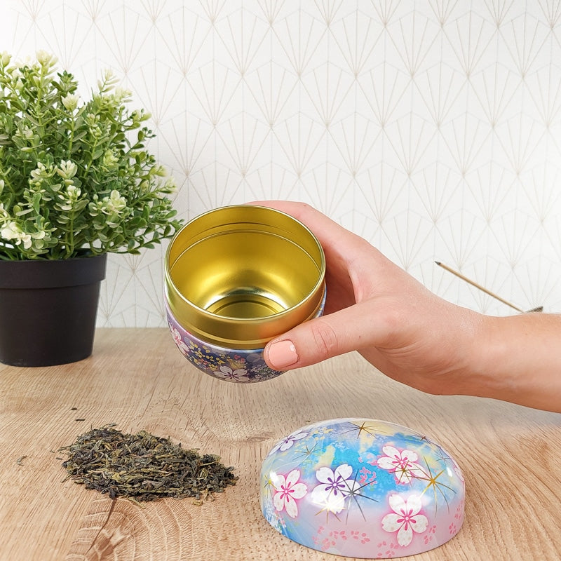 Blue Flowered Metal Tea Caddy