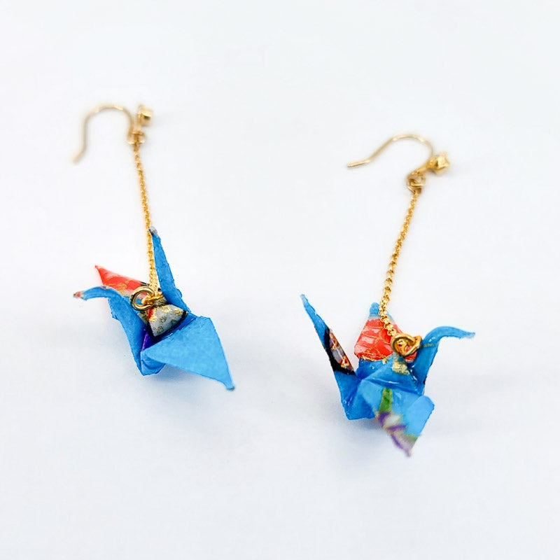 Blue Origami Crane Earrings