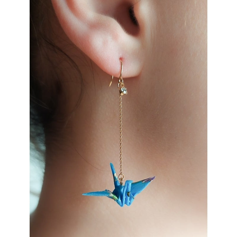 Blue Origami Crane Earrings