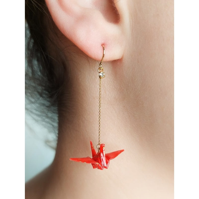 Red Crane Origami Earrings