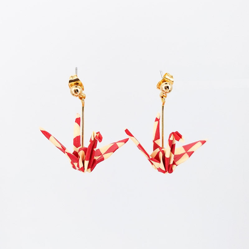 Leaves on Ochre Gold Origami Crane Earrings - wings down | Magyan Clay and  Paper