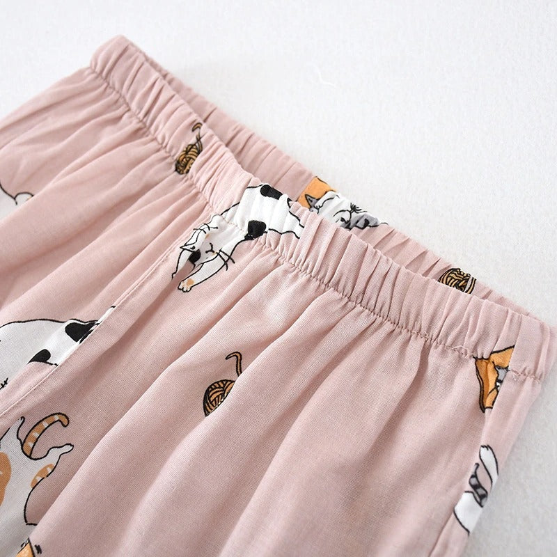 Cat Print Cotton Jinbei