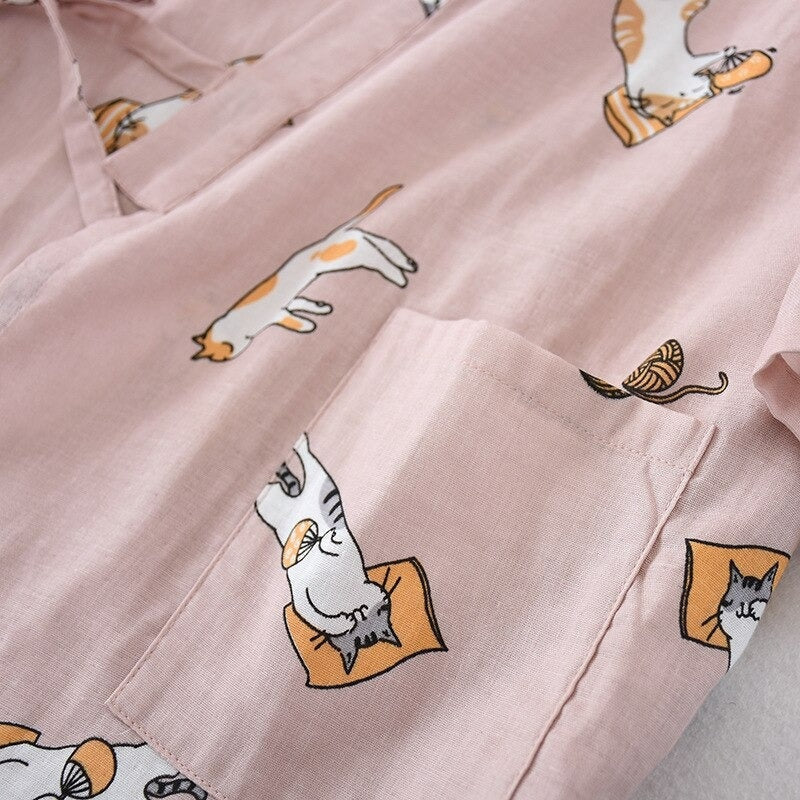 Cat Print Cotton Jinbei