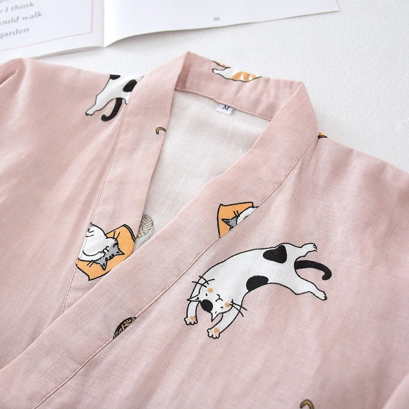 Cat Print Cotton Jinbei