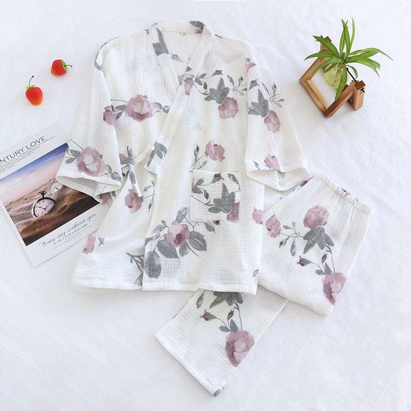 Cotton Gauze Pajamas for Women Purple/Grey / M