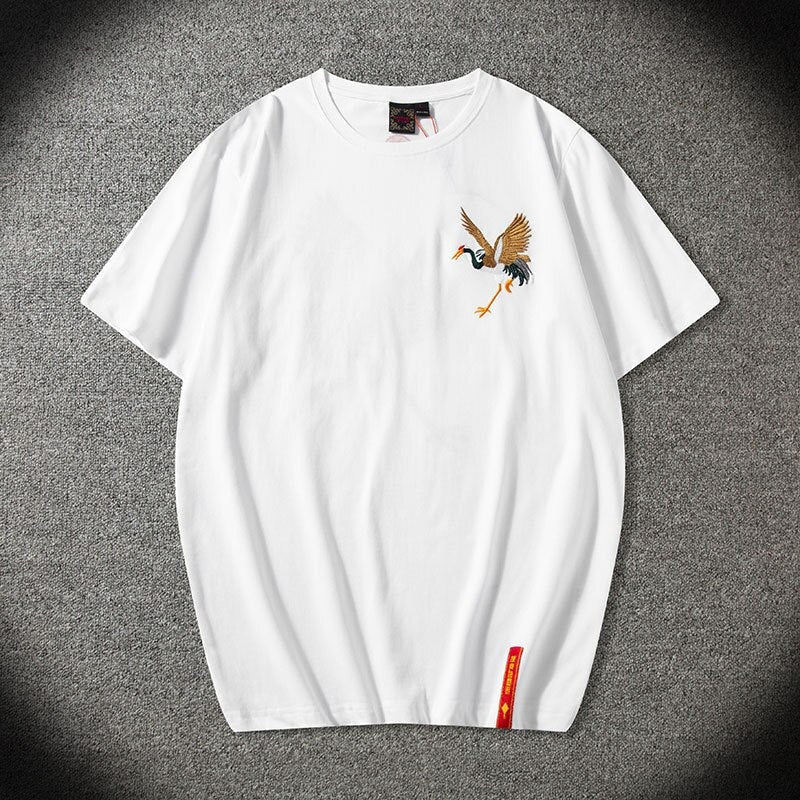 Embroidered Japanese Crane T-Shirt